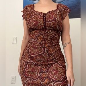 Vintage Y2K Retro Paisley Cream Midi Dress